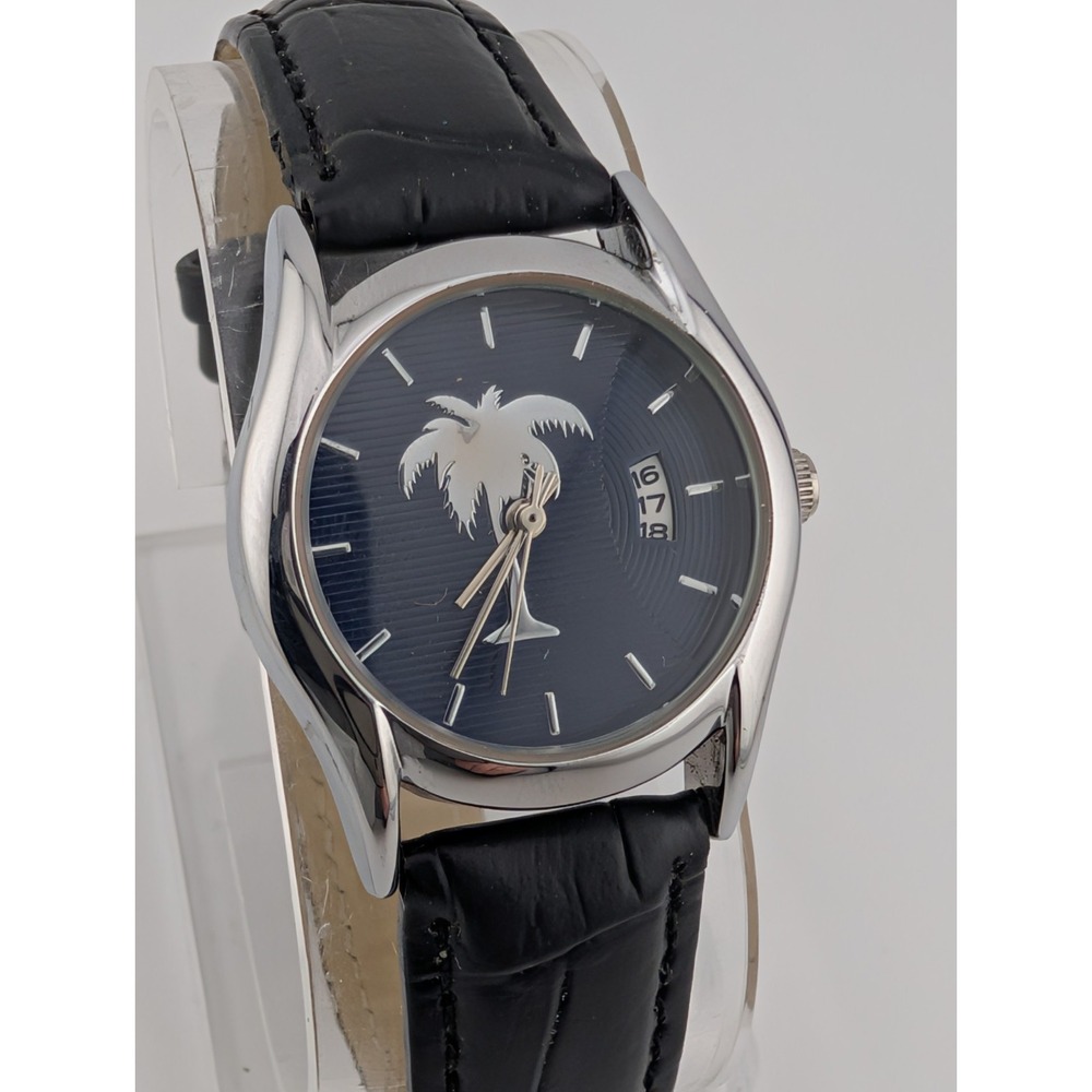 Rainforest Cafe Watch Women 28mm Silver Case Blue Dial Black Band- New Battery